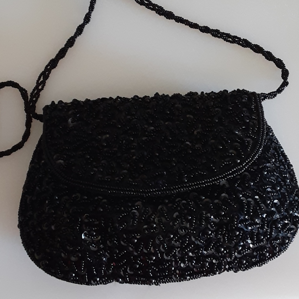 Carlo Fellini Vintage Black Beaded Evening Bag